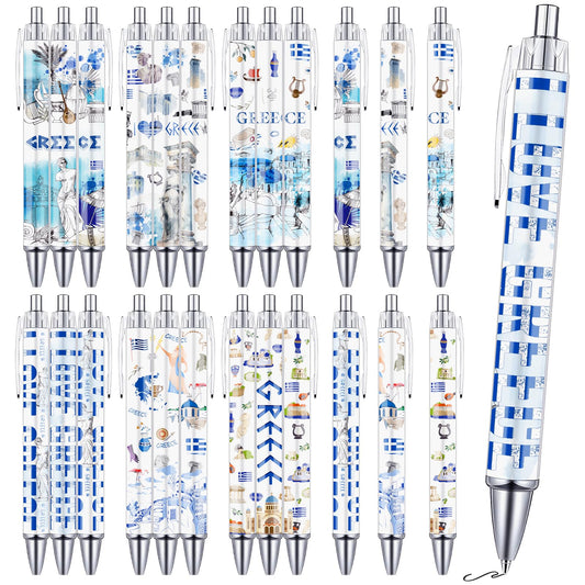 Wxiben Greece Ballpoint Pens Gifts - 24PCS Greece Travel Pens Set Greece Souvenirs Gift Retractable Smooth Writing Greek Civilization Pens for Office School Supplies for Women Traveler Teacher Gift