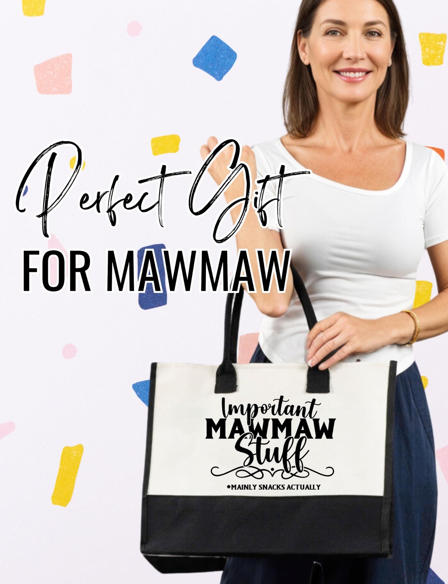 InnoBeta Mawmaw Gifts Canvas Tote Bag, Important Mawmaw Stuff Bag with Top Zipper Closure and Shoulder Strap for Birthday, Mother's Day, Christmas