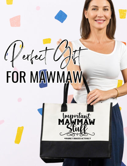 InnoBeta Mawmaw Gifts Canvas Tote Bag, Important Mawmaw Stuff Bag with Top Zipper Closure and Shoulder Strap for Birthday, Mother's Day, Christmas
