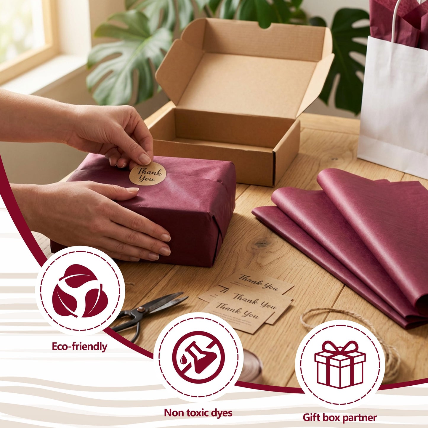Bobobag 100 Sheets Burgundy Tissue Paper 20"X14" Tissue Paper for Gift Bags, Gift Wrapping Tissue, Christmas Tissue Paper Anniversary Holiday Decoration Arts Craft