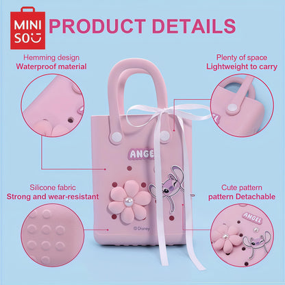 MINISO Disney Lilo & Stitch Series EVA Tote Bag, Light Blue, Stitch Character Theme, Decorative Starfish and Pearl Accents