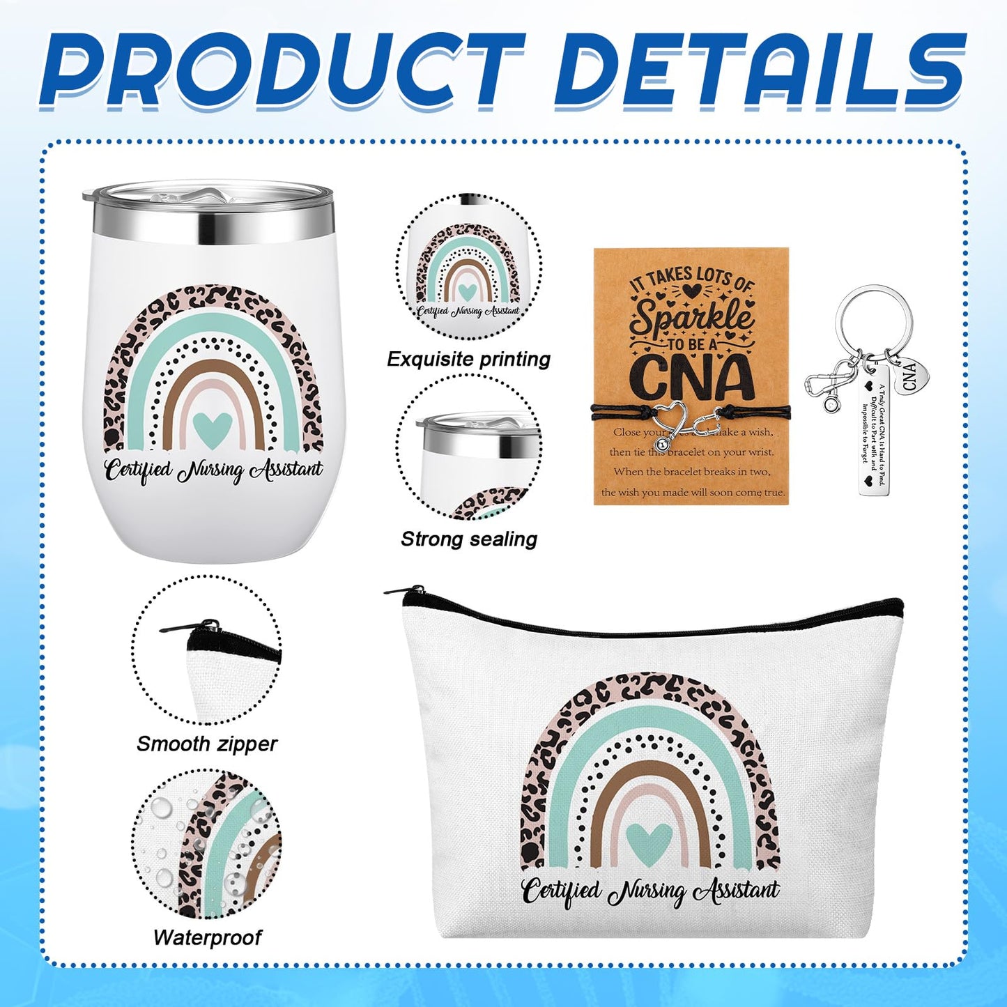 Maxcheck 16 Pcs Cna Week Gifts Set Include Tumbler Cosmetic Bag Keychain Bracelets and Cards for Cna Rn Nursing Student Graduation Office Essentials Nurse Week Appreciation Gift