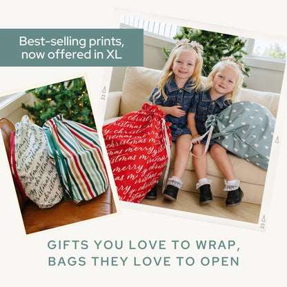 Gather & Knot Drawstring Christmas Gift Bags | 20" Large 16" Medium | Modern Farmhouse | Premium Canvas | Reusable Fabric Wrap for Holidays | Mix & Match Set