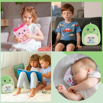 Big Brother Dinosaur Stuffed Animals: 9-Inch Cute Green Dinosaur Plush Toys, I’m The Big Brother Plushie Pillows, New Sibling Gifts for Boys Baby Shower Present