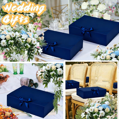 15Pack Gift Boxes with Lids, 10.6x7.8x3.1 Inches Bridesmaid Proposal Box with Ribbon, Navy Gift Boxes for Presents,Kraft Paper Boxes for Wedding Christmas Birthday Baby Shower Party