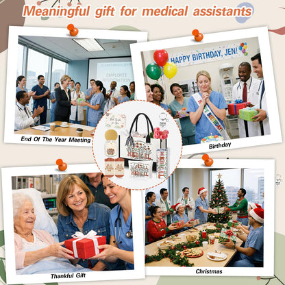 Patelai 7 Pcs Medical Assistant Appreciation Gifts for Women MA Assistants Graduation Recognition Gift Best Medical Assistant Ever Tote Bag Tumbler Candle Socks Nurse Week Hospital Week Gift