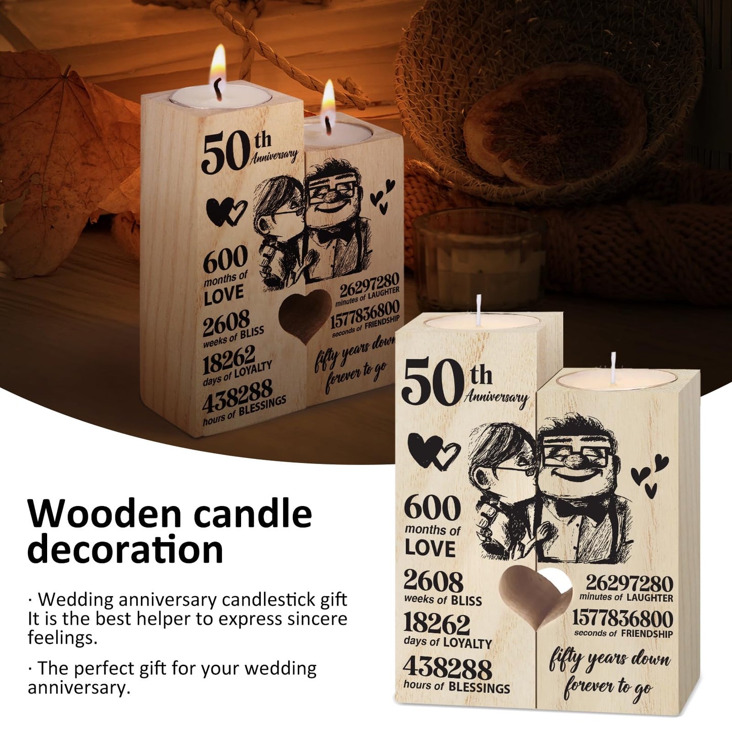 50th Golden Anniversary Wedding Gifts for Wife, Couples Gifts Candlestick,50th Wedding for Wifes from Husband,Golden Anniversary Presents for Wife Women,Fifty Years for Her