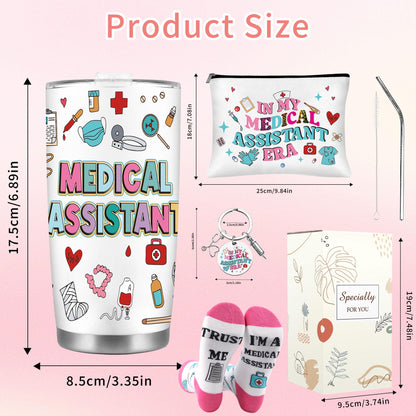 CRASHOT Medical Assistant Gifts for Women, Complete MA Gift Set with 20 oz Travel Tumbler, Makeup Bag, Socks and Professional Keychain, Healthcare Appreciation Surprise