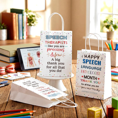 Gilprop 12 Pcs Speech Language Pathologist Gifts Bags SLP Month Thank You Gifts Bulk Speech Therapist Appreciation Treat Bags Double Side Coworker Therapist Party Favors Supplies SLP Decorations