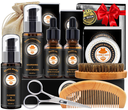 XIKEZAN Fathers Day Gifts for Dad Husband,Beard Kit Gifts for Men Grooming & Care w/Beard Conditioner, Wash,Oil,Balm,Birthday Valentines Easter Gifts for Mens Him Boyfriend Christmas Stocking Stuffers
