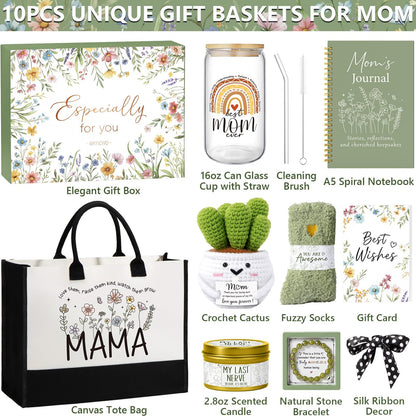 MAYICIVO Mothers Day Mom Gifts from Daughter Son, Best Mom Birthday Gifts Ideas for Moms Women Mother-in-Law Mothers Day Gift Baskets for Mother, New Mama Gift for Wife from Husband w/Canvas Tote Bag
