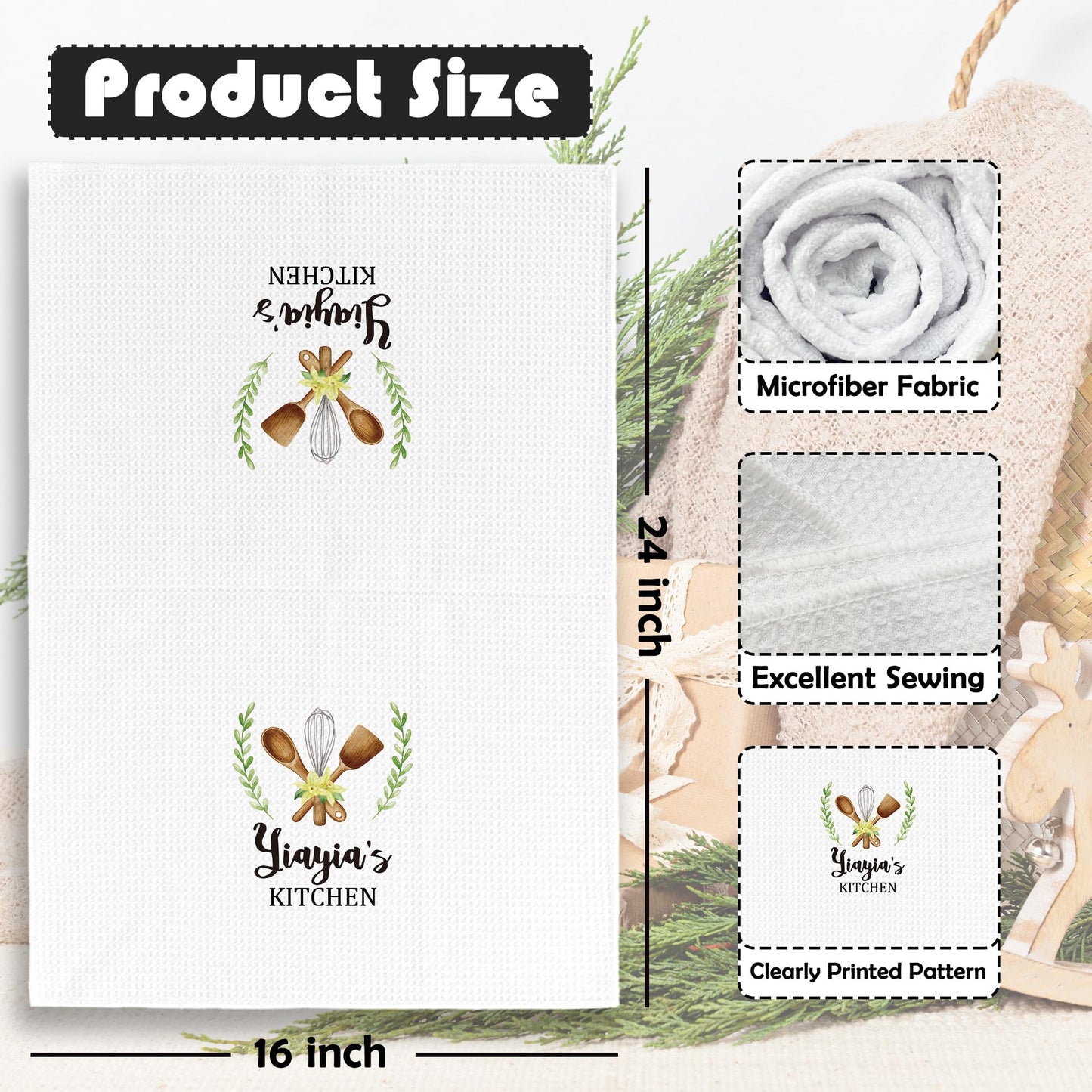 Yiayia Gifts Kitchen Towels - Gifts for Grandma Yiayia Dish Towels, Rustic Grandma Mothers Day Birthday Decorative Absorbent Dishcloths Hand Towel for Kitchen Decor 16x24 Inches