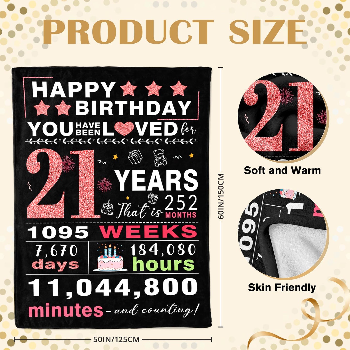 21st Birthday Gifts for Her - Gifts for 21 Year Old Female - 21 Birthday Decorations for Her - Twenty-one YR Bday Gift for Women Female Daughter Niece Sister Girlfriend Ideas Blanket 50"x60"