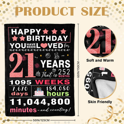 21st Birthday Gifts for Her - Gifts for 21 Year Old Female - 21 Birthday Decorations for Her - Twenty-one YR Bday Gift for Women Female Daughter Niece Sister Girlfriend Ideas Blanket 50"x60"