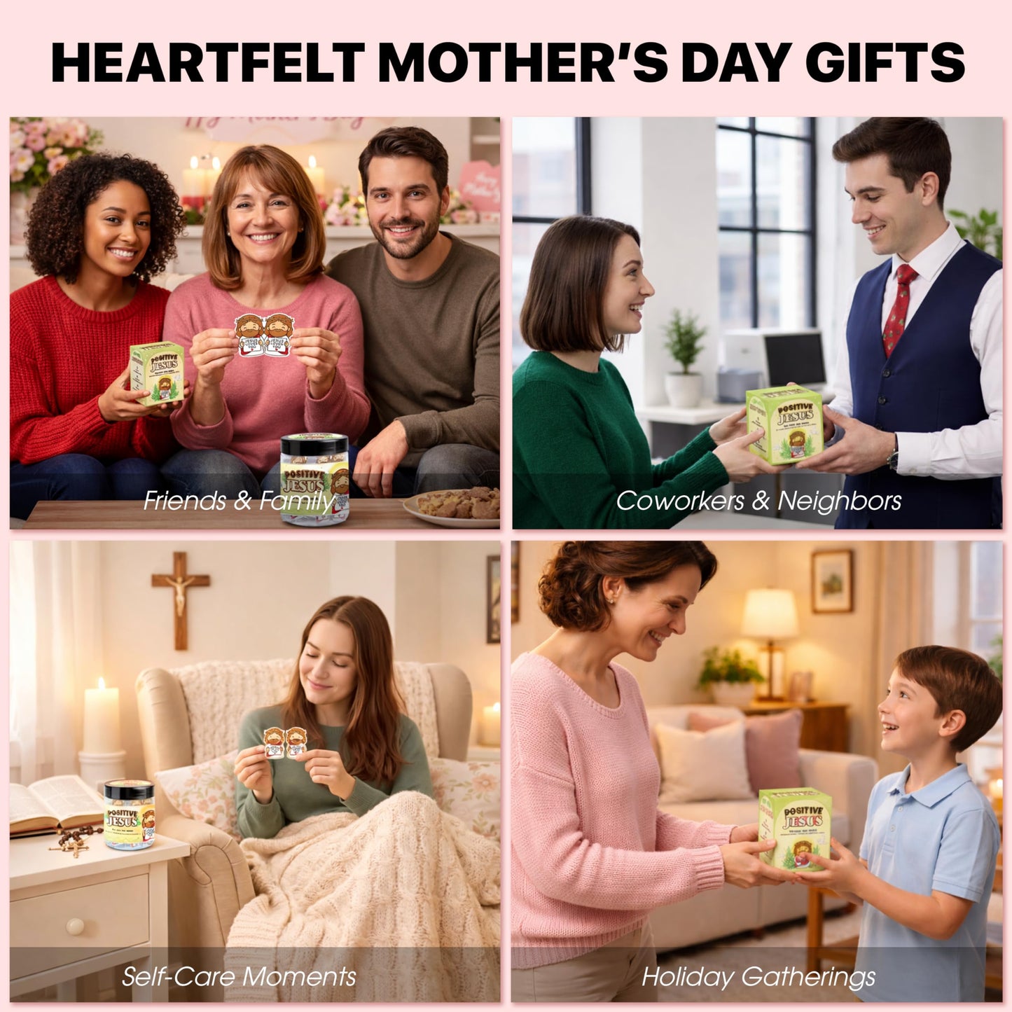 60 Positive Tiny Jesus Cards Jar - Religious Christian Mothers Day Gifts for Mom - Christian Gifts For Mom, Wife, Grandma, Mother In Law - Bible Verse Scripture Cards - Daily Encouragement