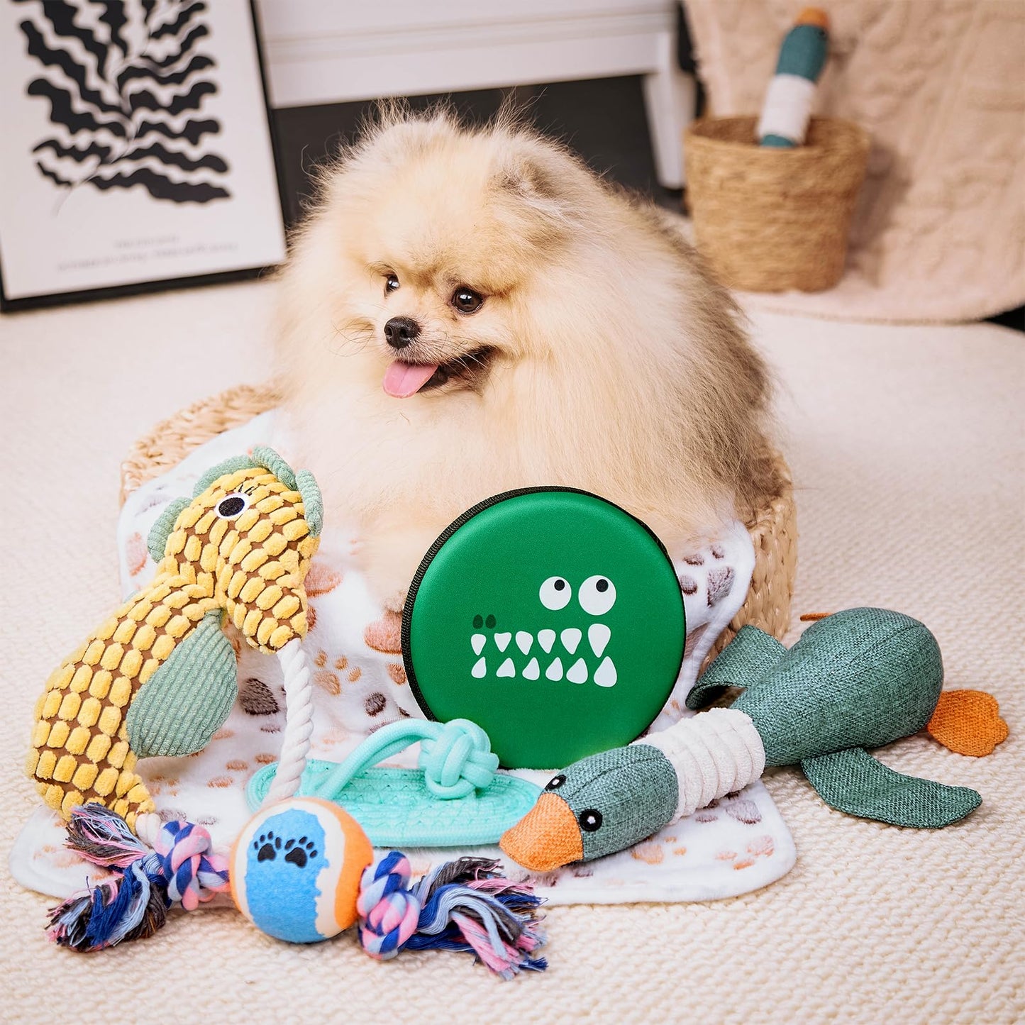 14Pcs New Puppy Gift Basket, Welcome Puppy Starter Kit, Dog Toy Gift Basket for Small Puppies, Interactive Dog Toys Bundle Dog Essentials for Birthday Christmas