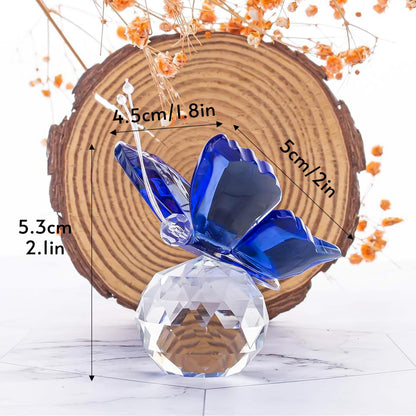 H&D Crystal Flying Butterfly with Crystal Ball Base Figurine Collection Cut Glass Ornament Statue Animal Collectible (Blue)