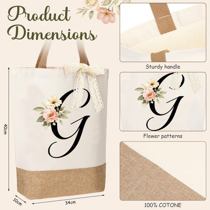 Kacctyen Initial Letter Gifts for Women Initial Letter Jute Tote Bag Makeup Bag Mug Keychain Card Birthday Holiday Gifts(G)