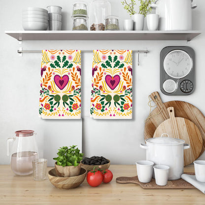 Sunwer Mexican Floral Kitchen Towels Cinco De Mayo Dish Towels Mexico Let's Fiesta 18x26Inch for Seasonal Holiday Home Decor Set of 2