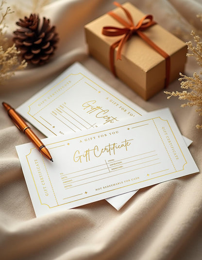 Blank Gift Certificates with Envelopes, 3.5" x 7.25" Blank Gift Certificates for Business, Christmas Gifts, Salon, Spa, Birthday, Mother’s Day or Holiday Gifting, 25 Custom Cards (Gold)