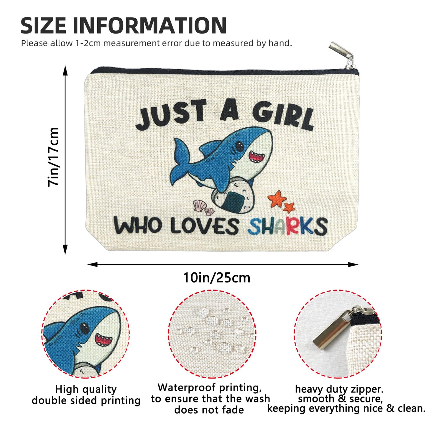 Shark Gifts for Women Makeup Bag, Cute Shark Themed Gifts for Shark Lovers Girls Kids Accessories, Just A Girl Who Loves Sharks Cosmetic Stuff Pouch, Birthday Christmas Decorations