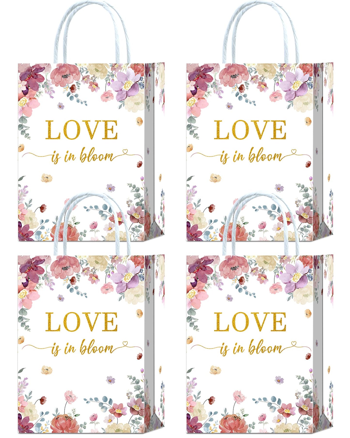 Tyndallrays 16 Pieces Love is in Bloom Floral Bridal Shower Gift Bags with Handles for Bridal Shower, Bachelorette, Wedding, Engagement Parties