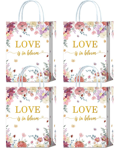 Tyndallrays 16 Pieces Love is in Bloom Floral Bridal Shower Gift Bags with Handles for Bridal Shower, Bachelorette, Wedding, Engagement Parties