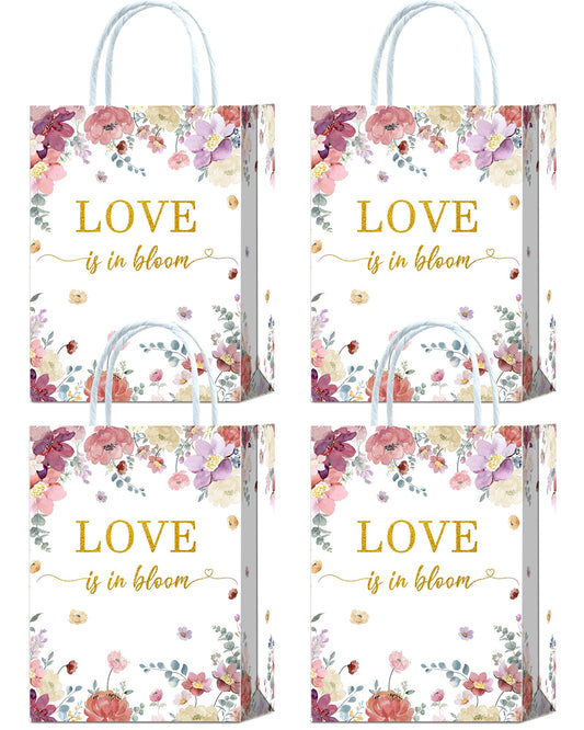 Tyndallrays 16 Pieces Love is in Bloom Floral Bridal Shower Gift Bags with Handles for Bridal Shower, Bachelorette, Wedding, Engagement Parties