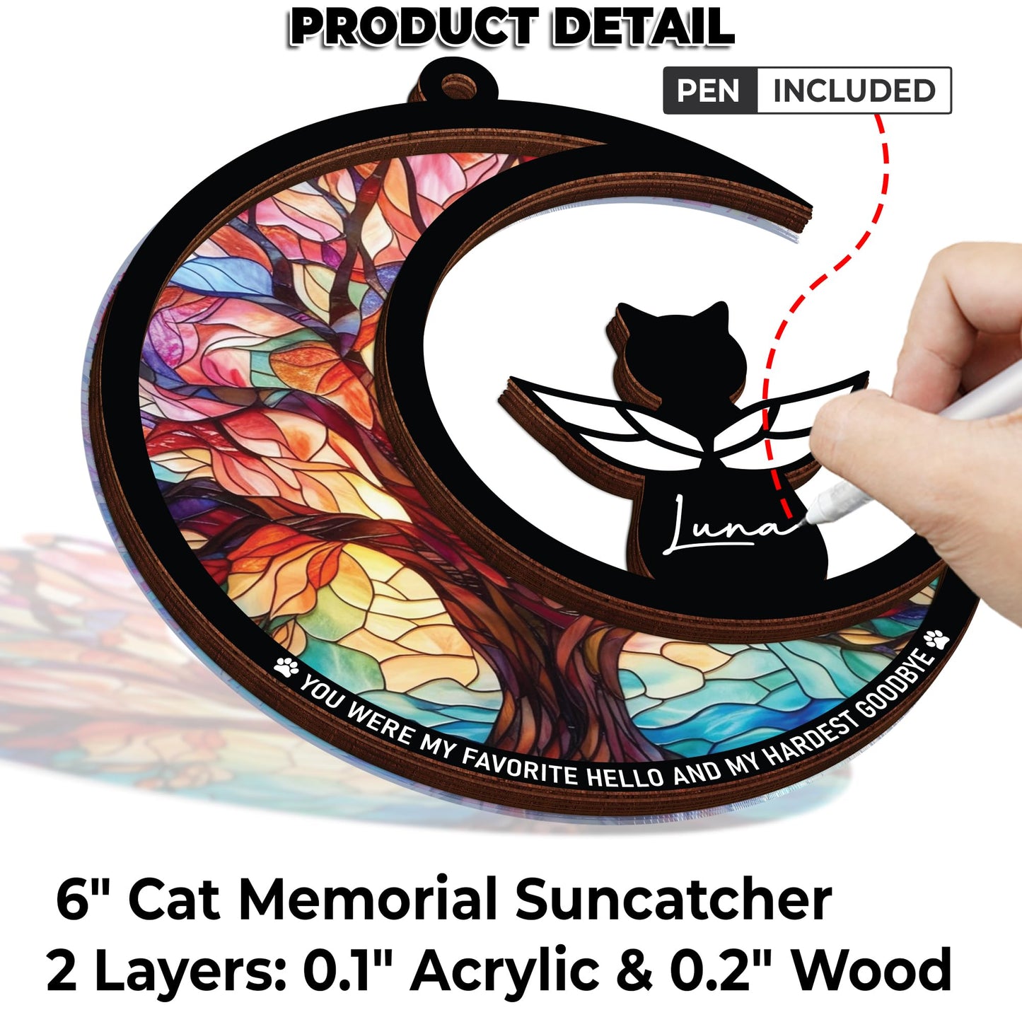6" DIY Cat Memorial Suncatcher – 4-in-1 Cat Memorial Gifts for Loss of Cats, Pet Remembrance Gifts | Loss of Cats Sympathy Gift with Ornament, Keychain & Sympathy Card PS191