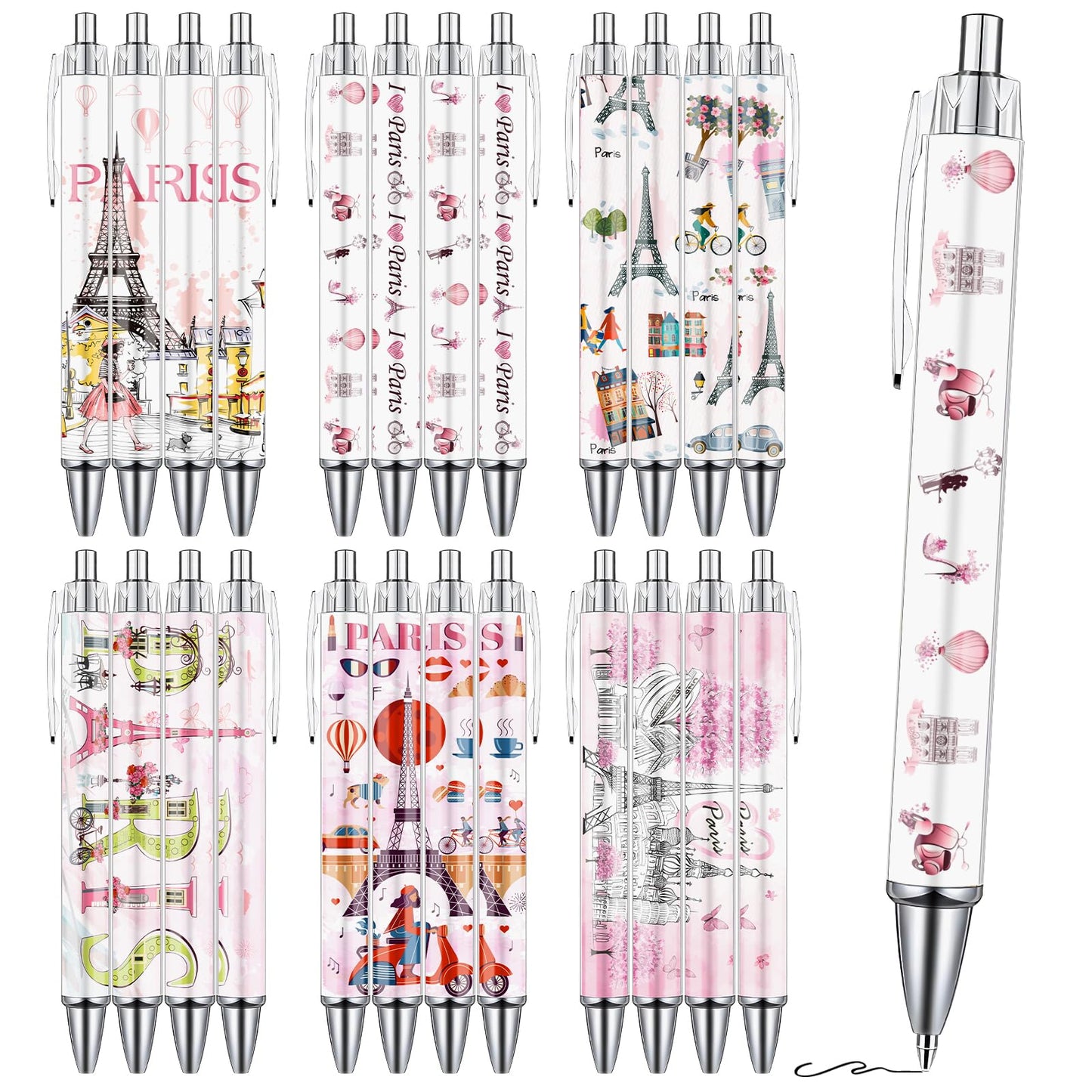 Wxiben Paris Ballpoint Pens Set - 24PCS City Travel Souvenirs Gifts French Paris Pen Eiffel Tower Smooth Writing Ballpoint Bulk for Women Girls Teacher Traveler Office School Supplies Party Gift