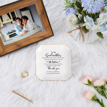 Godmother Gift Trinket Dish Jewelry Tray - To My Godmother Christmas Valentines Mother's Day Birthday Gifts for Godmother from Goddaughter, Madrina Gifts - Thank You for Being My Godmother