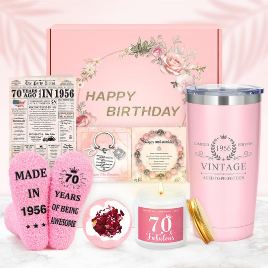 70th Birthday Gifts for Women Classy 70th Birthday Gifts for 70 Year Old Woman Cool 70 and Fabulous Gift Ideas for Mom Unique 1956 Decorations for Women 70s Accessories for Female Ladies Her