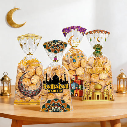 Totelux Eid Mubarak Cellophane Goodie Bags Clear Plastic Bag Ramadan kareem Treat Bags with Ties for Cookies Candy Gift Wrapping Muslim Eid Party Favor Supplies 50PCS