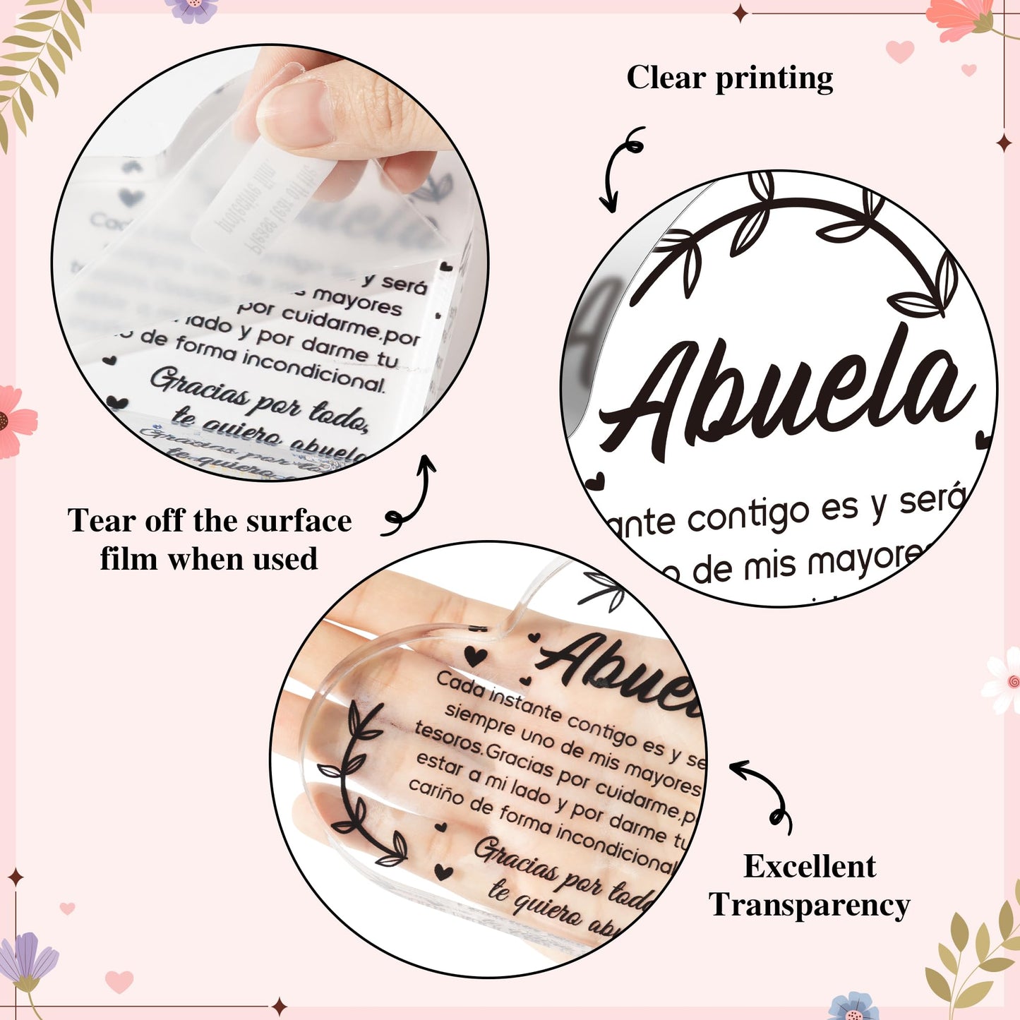 Yopyame Spanish Grandma Acrylic Gifts - Regalos para Abuela Heart Acrylic Plaque Ideas Keepsake Paperweights for Grandma in Spanish Father's Day Christmas Gifts for Grandma from Granddaughter Grandson