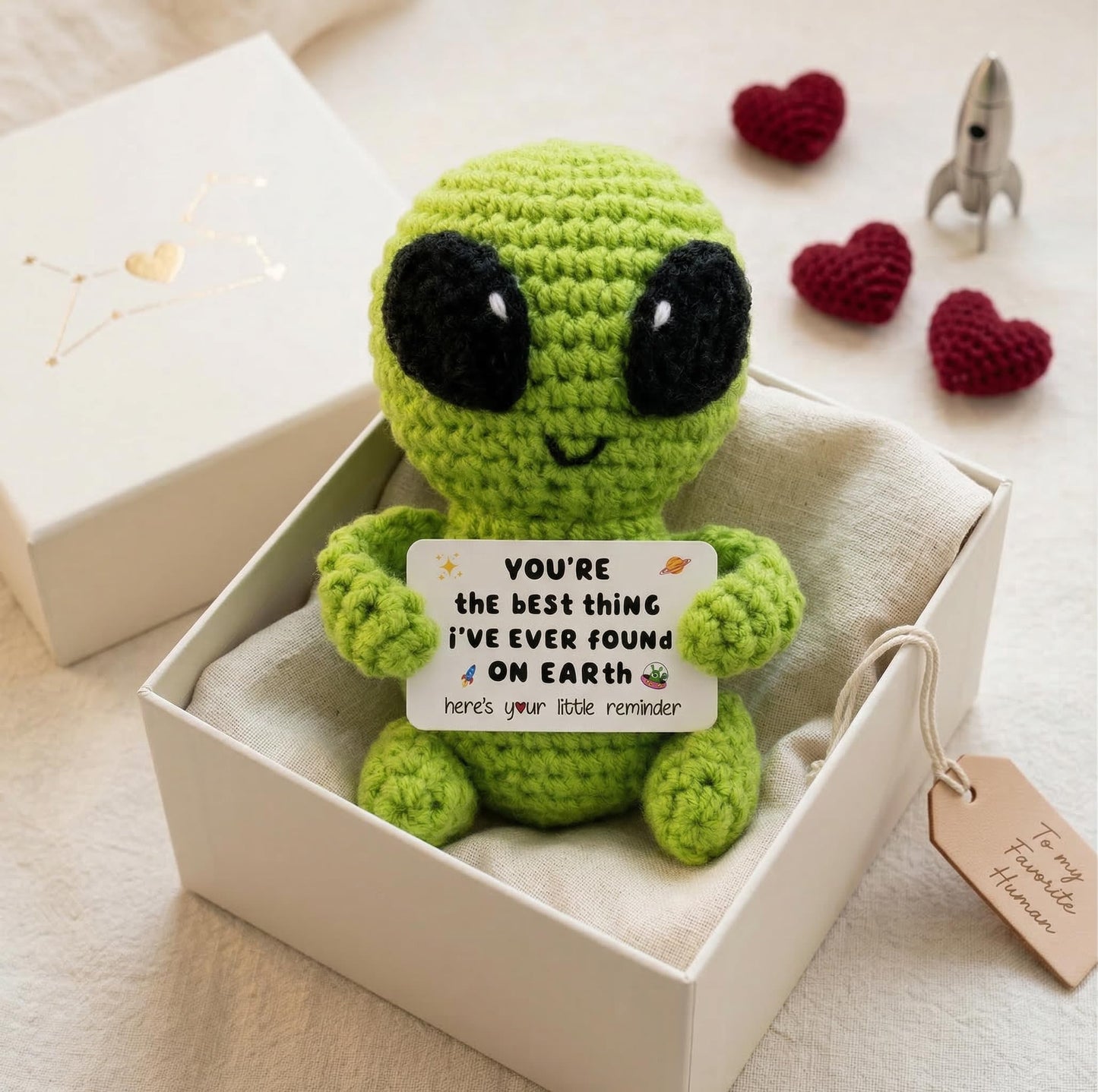 Gifts for Him Her Men Boyfriend Girlfriend Handmade Positive Crochet Alien Valentine's Day Anniversary Birthday Funny Romantic Gifts My Love Men Women Husband Wife Gift