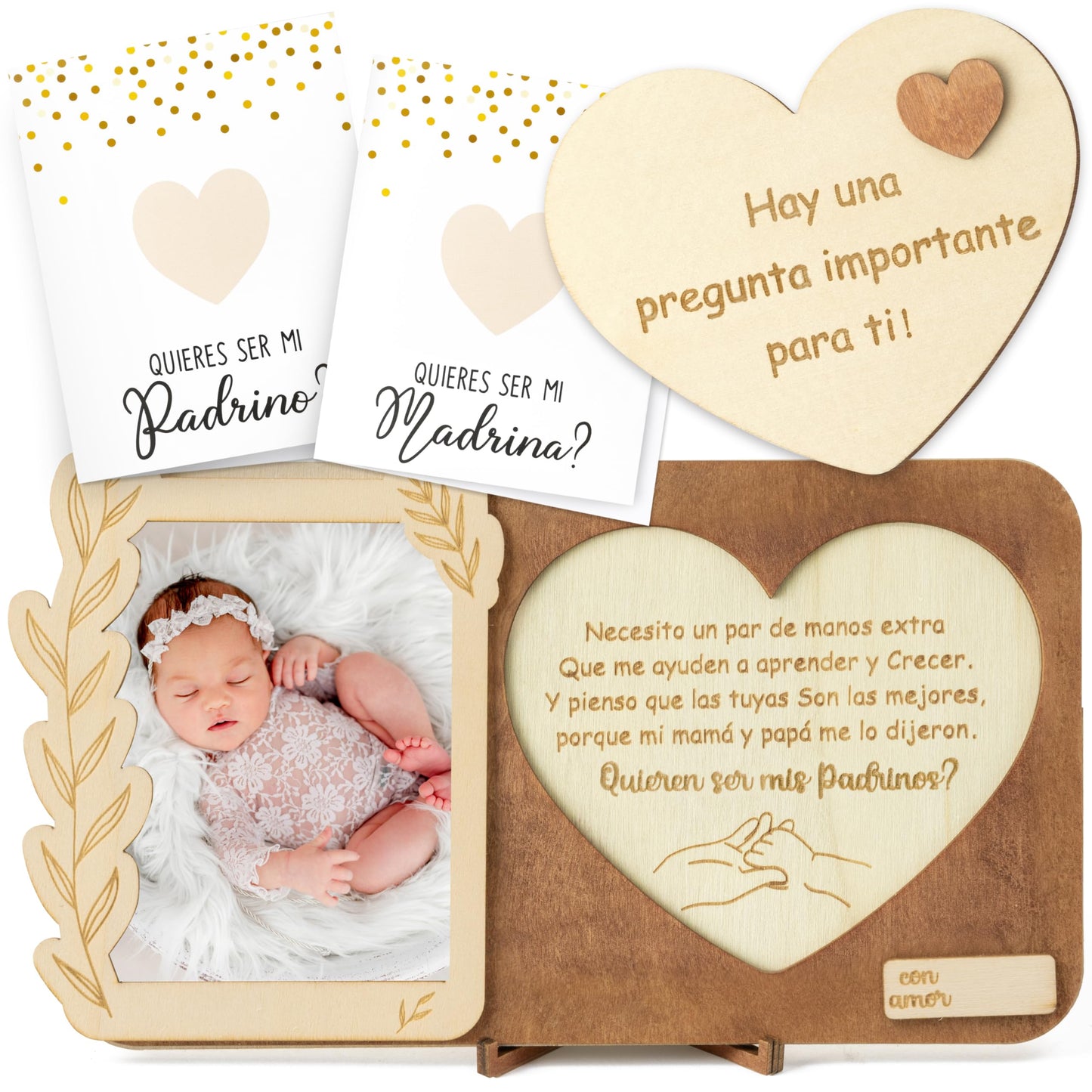 CJiangpo Will You Be My Godparents Proposal Gift Picture Frame Set, Madrina Padrino Proposal Puzzle in Spanish Asking to Be Godparent Announcement Card Gift from God Child Baptism Christmas Ideas