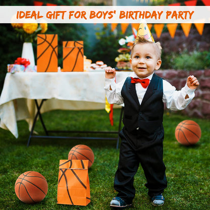 Outus 30 Pcs Basketball Gift Bags Basketball Goodie Bags Bulk Treat Snacks Candy Biscuits Toys Gift Kraft Supplies for Team Teen Adult Sport Ball Theme Birthday Present Party(Orange)