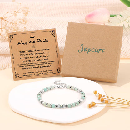 JoycuFF 𝗕𝗶𝗿𝘁𝗵𝗱𝗮𝘆 𝗚𝗶𝗳𝘁𝘀 𝗳𝗼𝗿 𝗪𝗼𝗺𝗲𝗻 Amazonite Moonstone Bracelet, Happy Birthday Present Love Protection Strength Confidence Meaningful Bracelets for Women