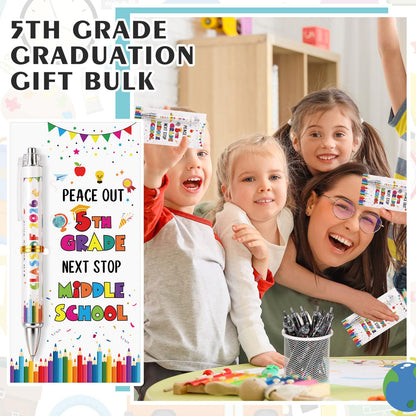 Sayglossy 24 Set 5th Grade Graduation Gifts Bulk Class of 2026 Ballpoint Pens with Inspirational Greeting Cards Fifth Grade Graduation Party Favors for Students (White)