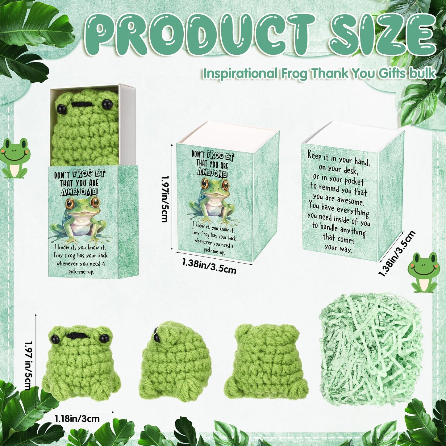 Wettarn 36 Sets Frog Pocket Hug Token Gifts Bulk Crocheted Frog with Box Encourage Positive Greeting Gifts for Women Passover Friend Employees Staff Office Teacher Nurse Week