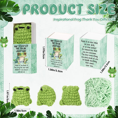 Wettarn 36 Sets Frog Pocket Hug Token Gifts Bulk Crocheted Frog with Box Encourage Positive Greeting Gifts for Women Passover Friend Employees Staff Office Teacher Nurse Week