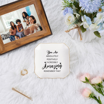 Birthday Gifts for Women Ring Jewelry Dish Tray, You Are Amazing Gifts for Women Friend Coworker Mom Sister Teacher Retirement Thank You Cheer Up Inspirational Encouragement Gift for Woman