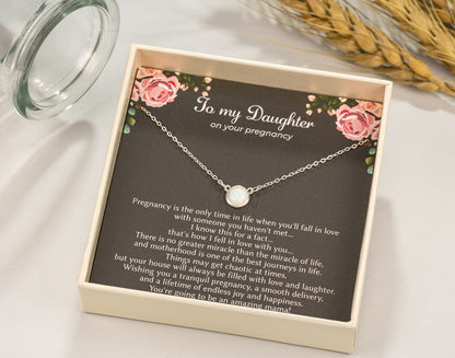 RareLove First Time Mom Gift,Daughter Pregnancy Gifts 925 Sterling Silver White Opal Necklace For Mom to be,Expecting Moms