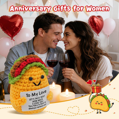Mothers Day Wife Gifts for Wife from Husband - Handmade Positive Crochet Taco Plush, Romantic Valentines Day Birthday Anniversary Gifts for Her, Taco Stuffed Animal for Desk Decor, Home Decor