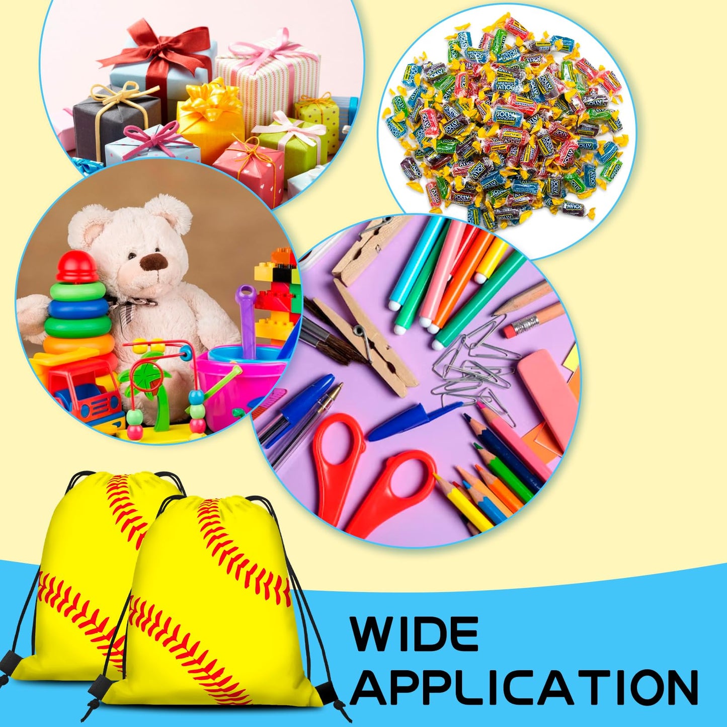 KERINGO 16 PCS Softball Gift Bag with Handles Drawstring String Soft Ball Goodie Sport Theme Party Favor Team Treat Bag for Birthday Team Snack