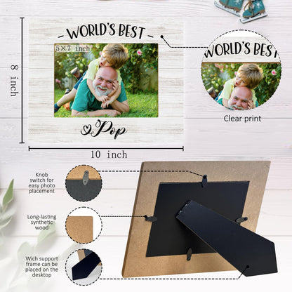 Pop Pops Gifts Picture Frames, Pop Grandpa Photo Frame Gift for Grandfather Fathers Day Christmas from Grandkids, World's Best Pop Picture Frame, Grandpa Wood Picture Frames for 5x7 Photos