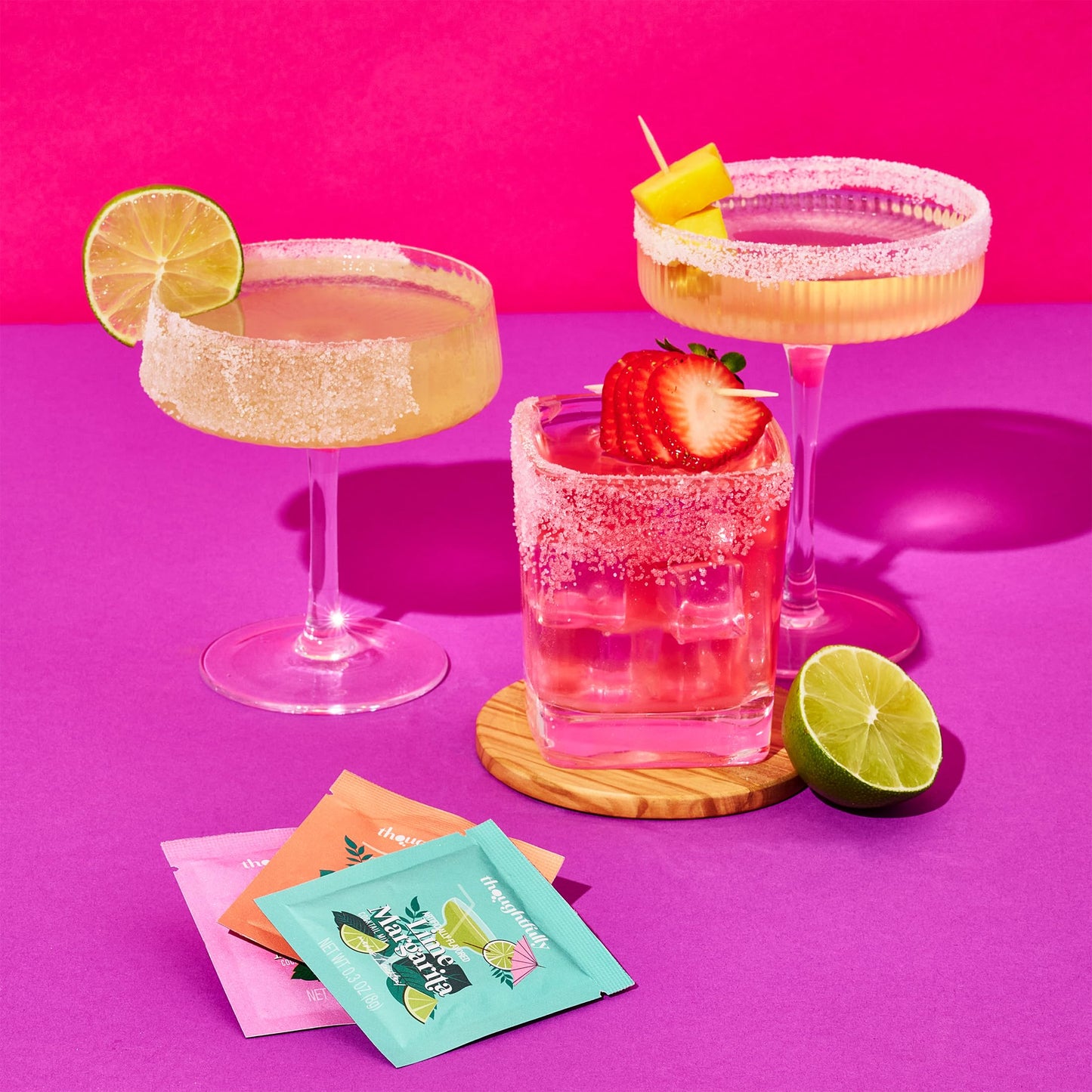 Thoughtfully, The Margarita Bar, Includes Powdered Drink Mix Packets in Mango, Lime, & Berry, Flavored Drink Mixers for Cocktails, Mocktails, Non-Alcoholic Drinks, Margarita Gifts, Palomas, Set of 24