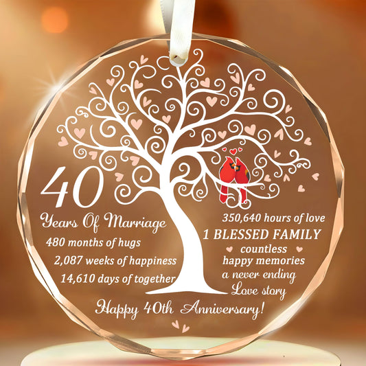 40th Wedding Gift for 40th Anniversary - Ruby Anniversary - 40 Years of Marrige Gift Idea for Couple - Happy 40th Anniversary Glass Ornaments - Gifts for Wife, Husband
