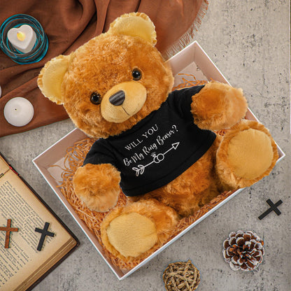 Jexine 2 Pieces Wedding 10 Inch Bear Stuffed Animal Will You Be My Flower Gril Bear Bearer Ring Proposal Gifts from Bride Groom with Clothing for Wedding Proposal Anniversary Party(Ring Bearer)