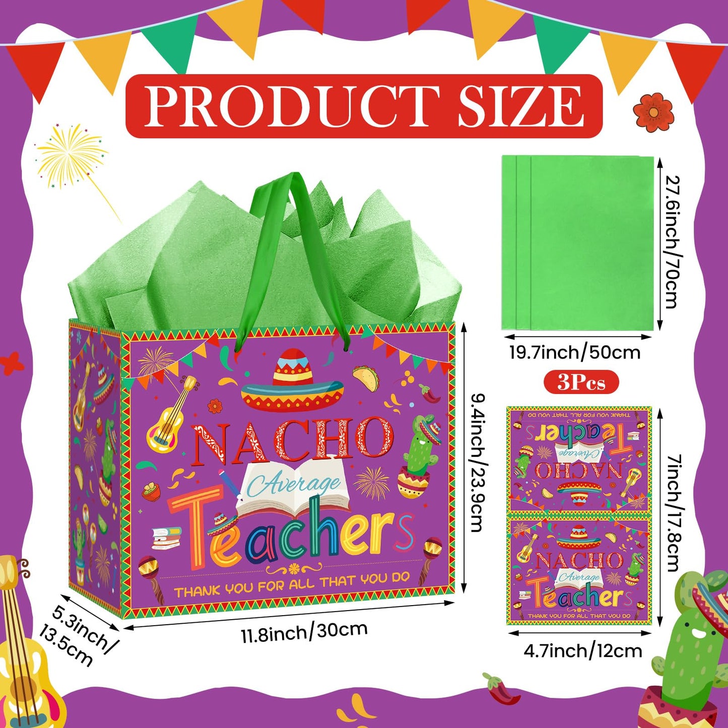 Woosytoo Nacho Average Teacher Appreciation Gift Bag with Wrapping Paper Card Mexican Fiesta Teacher Appreciation Week End of Year Thank You Gifts for Women Men Educators Daycare Tutors Best Presents